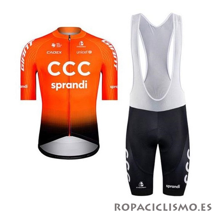 2020 Maillot CCC Sprandi Tirantes Mangas Cortas Naranja Negro